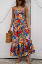 Style Lover Square Neck Adjustable Straps Floral Maxi Dress