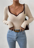 Classic Ribbed Knit V-Neck Sweater with Contrast Trim