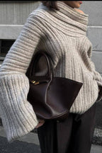 Fashionable Irregular Collar Loose Casual Knitted Sweater