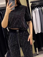 Glitter Stripe Two Piece Lounge Set