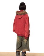 Fur-Trimmed Vintage Zip-Up Jacket