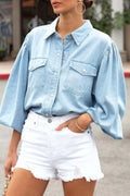 Feel This Way Denim Balloon Sleeve Top