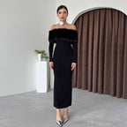 Onyx Fur Midi Dress Black