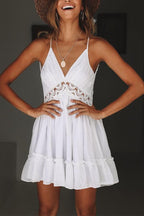 Alida Boutique Casual Sleeveless Backless Lace Mini Dress Elevated Occasion Wear
