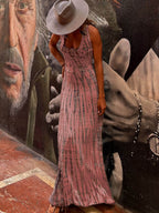 Tie - dye Print Back Lace - up Stretch Maxi Dress