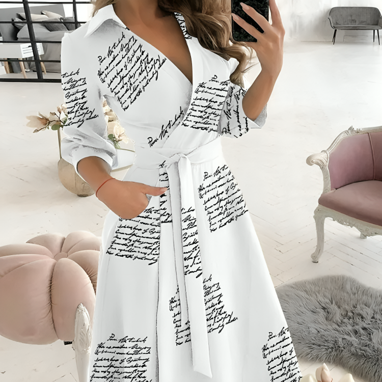 Sofia Effortless Long Sleeved Dress with a V Neck Designer Edit