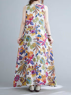 Sleeveless Cotton Floral A-Line Dress