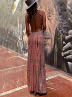 Tie - dye Print Back Lace - up Stretch Maxi Dress