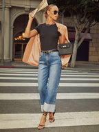 Stretch Straight Curled Jeans