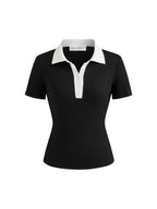 Collared Button Detail Ribbed Knit Top