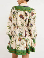 Unique Print Color Match Balloon Sleeve Shirt Mini Dress