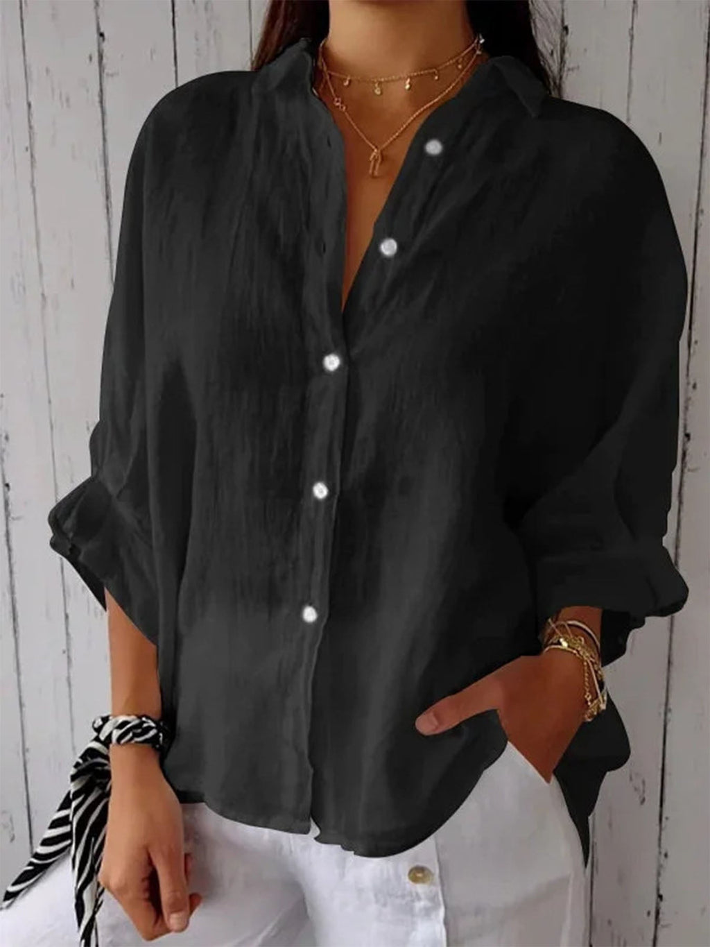 Cotton-Linen Tie-Back Shirt