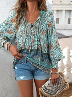 Boho Ruffle V-Neck Blouse