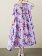 Mud Pie Cotton Purple Floral Smock Dress