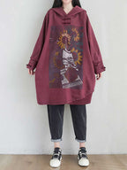 City Of Stars Floral Print Hooded Sweater Midi Dress