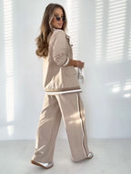 Sporty Stripe Blazer Wide Leg Pants Set
