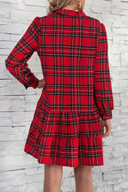 Florcoo Plaid Shirt Long Sleeve Single Dress