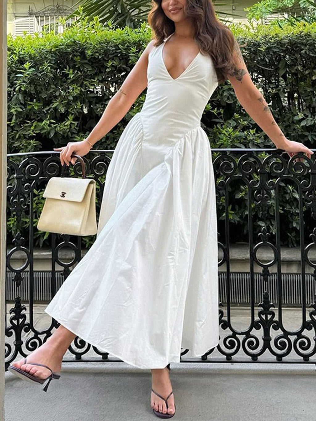 Naomi Exclusive Midi Dress with Deep V Neck Statement Occasion Edit