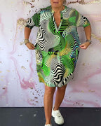 Salomé Boutique Slimming Dress with a Colorful Print Elevated Occasion Wear