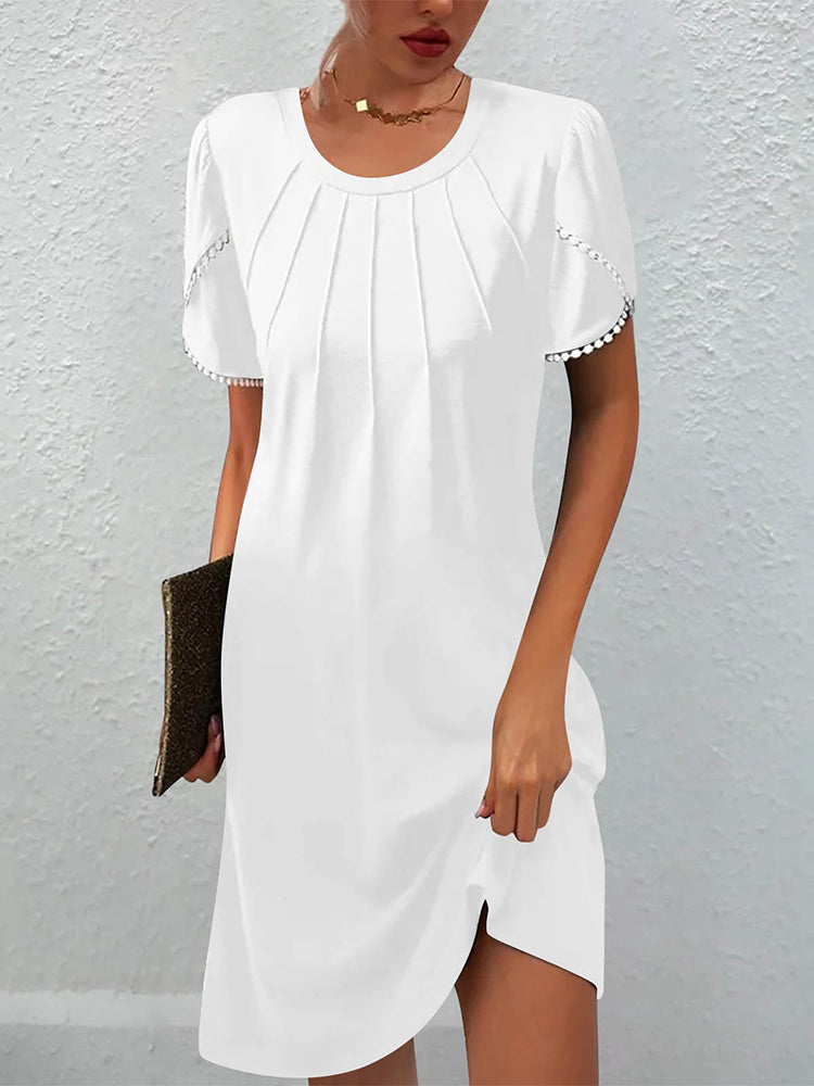 Champagne Print Round Neck Mini Dress