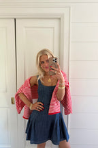 Attractively Cozy Soft Striped Knit Cardigan - Red