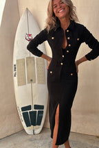 Edgy Instinct Wash Denim Long Sleeve Midi Dress - 2 Colors