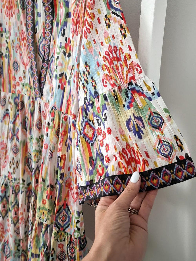 Attractive 3/4 Sleeve Print Midi Dress
