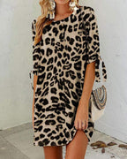 Sofía Elevated Leopard Print Round Neck Women's Dress Premium Wardrobe Essential