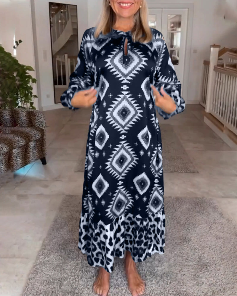 Eleonora Long Sleeve Dress with Geometric Print for Women