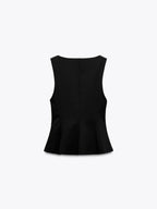 Slim-fit Square Collar Sleeveless Peplum Top