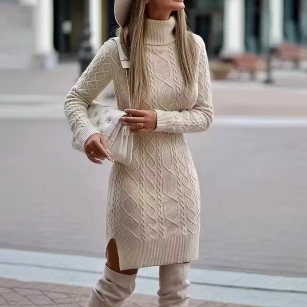 Amelia Statement High Neck Knit Sweater Dress Evening Wear Edit