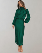 Charisse - Long - Sleeved Satin Dress