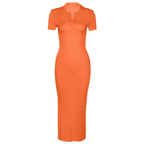 Solid Short sleeve V Neck open back Dress