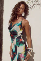 Paola Statement Resort Style Halter Neck Maxi Dress with Tie Belt Occasion Edit