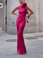 Formentera Flower Satin Ribbon Maxi Dress