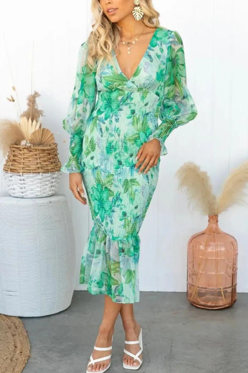 Jacinta Premium Floral Print Midi Dress Statement Occasion Edit