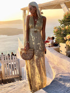 Sexy V-Neck Gold Dress