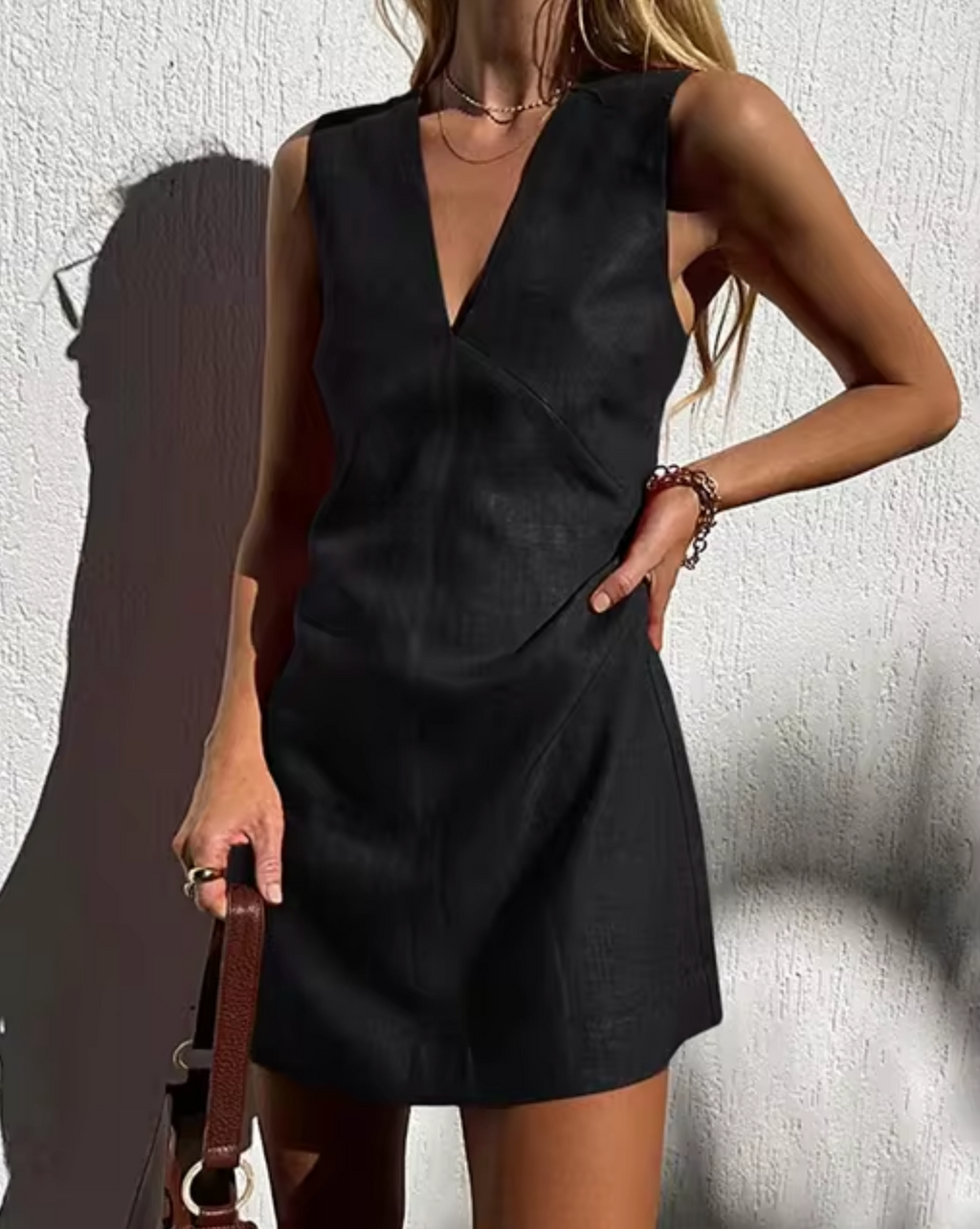 Angelina Minimalist Sleeveless Linen Mini Dress Boutique Collection