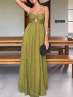 Olive Glow Strappy Maxi Dress