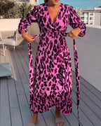 Thelma Exclusive V Neck Leopard Print Dress Chic Silhouette Collection