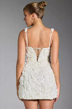Rebeca Boutique Corset Mini Dress with Floral Appliqué in White Evening Wear Edit