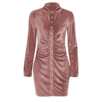 Button-through turnover collar ruched dress - Final Sale