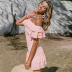 Blaise Satin Smocked Off The Shoulder Dress Blush FINAL