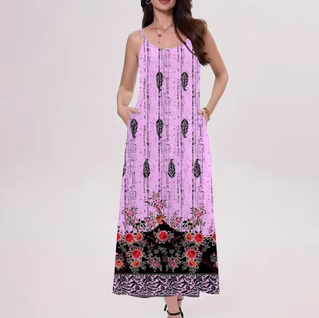 Vilma Timeless Printed Long Dress Elevated Occasion Wear