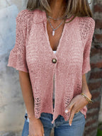 Hollow One Button Knit Tops