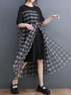 Plaid Round Neck Short Sleeves Smock Dress