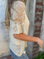 One Button Hollow Knit Tops