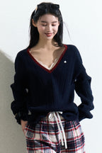 Navy V-Neck Knit Cardigan
