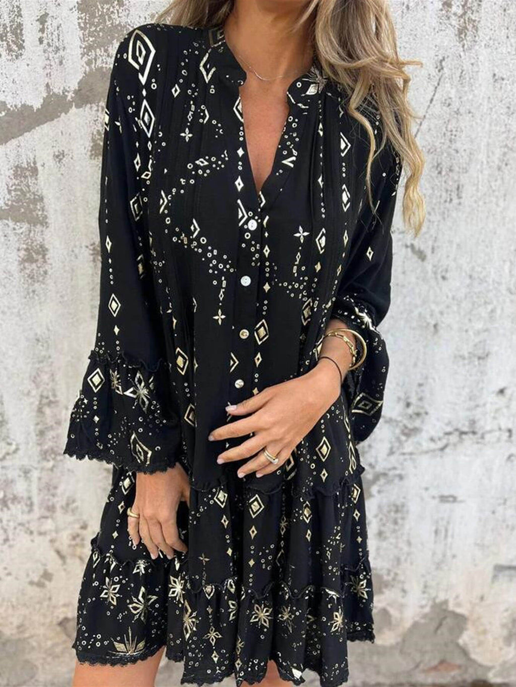 Hot Stamping Lace Hollow Dress