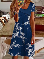 Fresh White Colorful Flower Print V-Neck Mini Dress